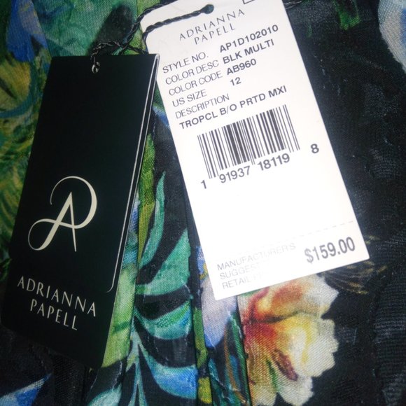 Adrianna Papell Tropical Print Burnout Textured Maxi Dress Sz 12 NWT - Picture 11 of 11